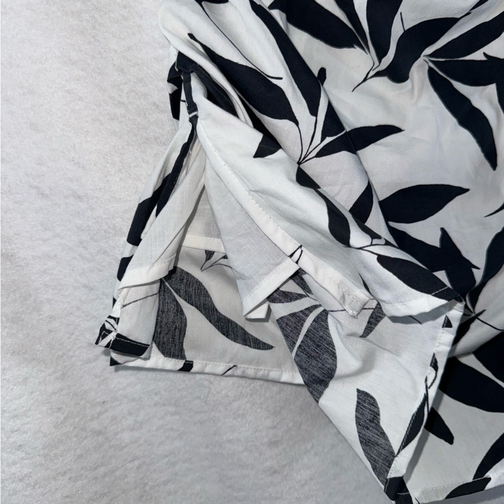 One-Shoulder Black and White Leaf Print Top formal business casual beach summer - Picture 6 of 15